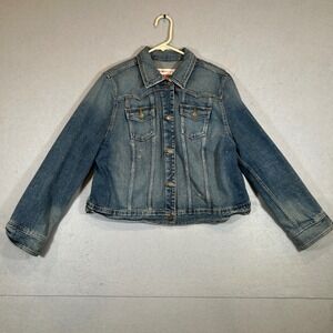Mossimo Jacket Womens 16W Denim Blue Trucker  Distressed Medium Wash Jean Jacket